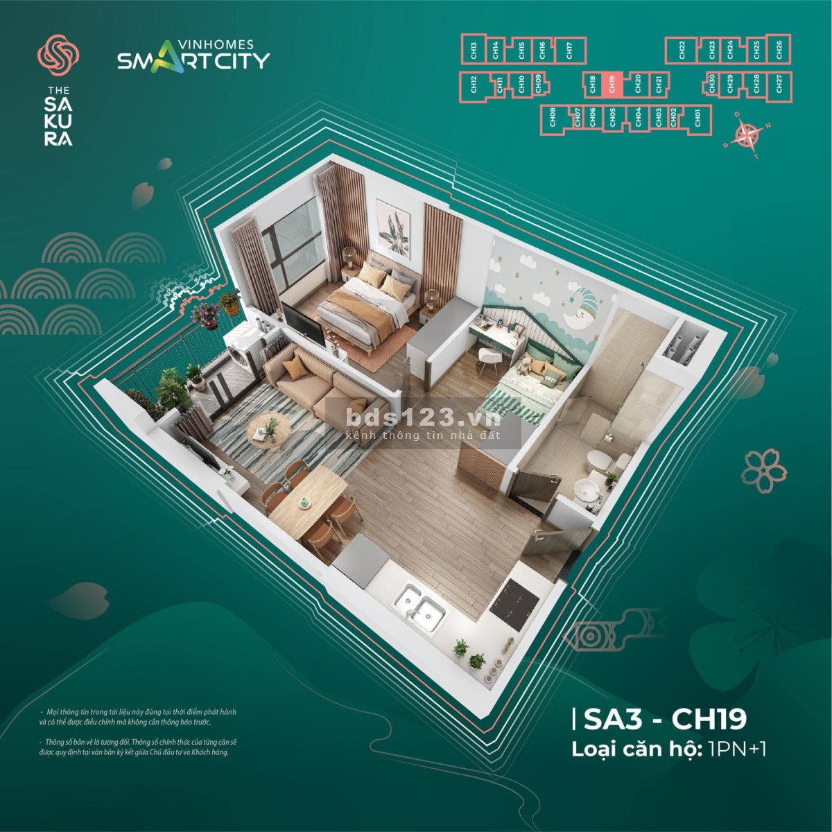 Chính chủ bán căn 1PN+1 tầng 18 toà SAKURA liên hệ 0866158882