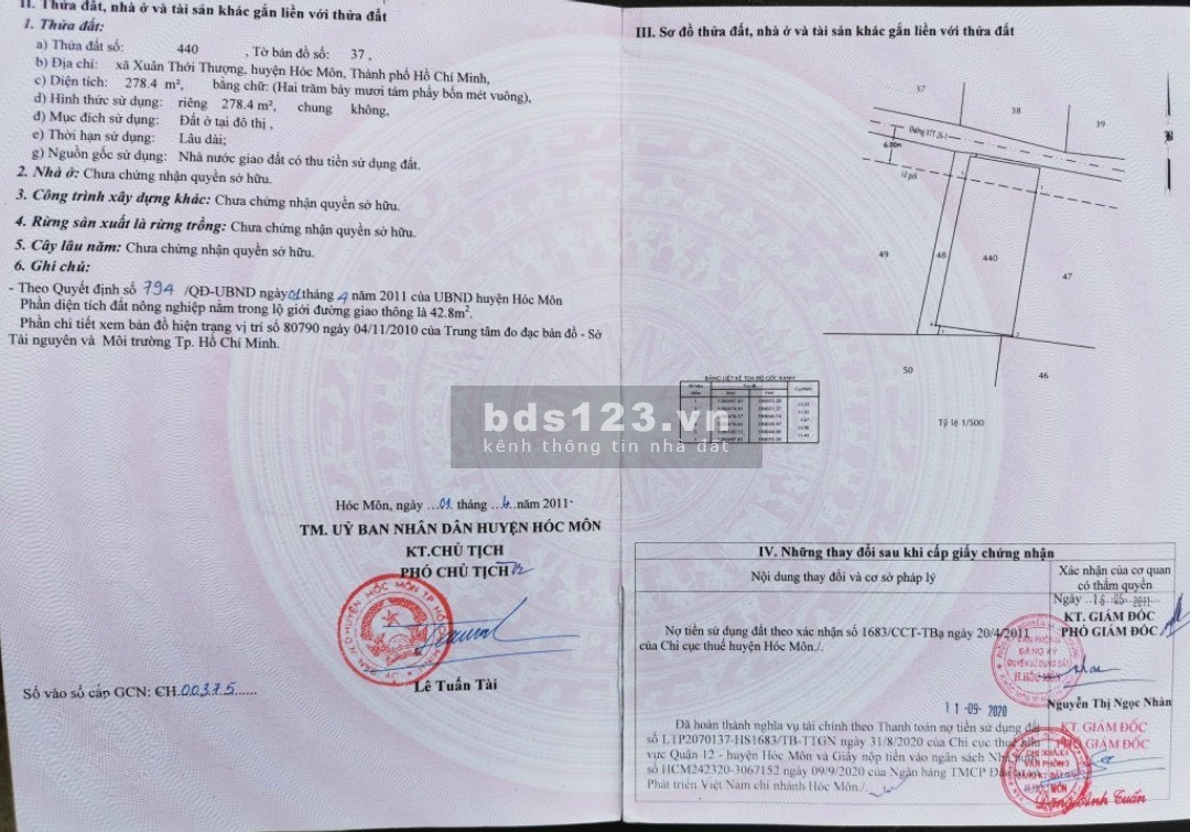 Bán Lô Đất Diện tích 949,9 m2 full thổ cư, Xuân Thới Thượng, Hóc Môn