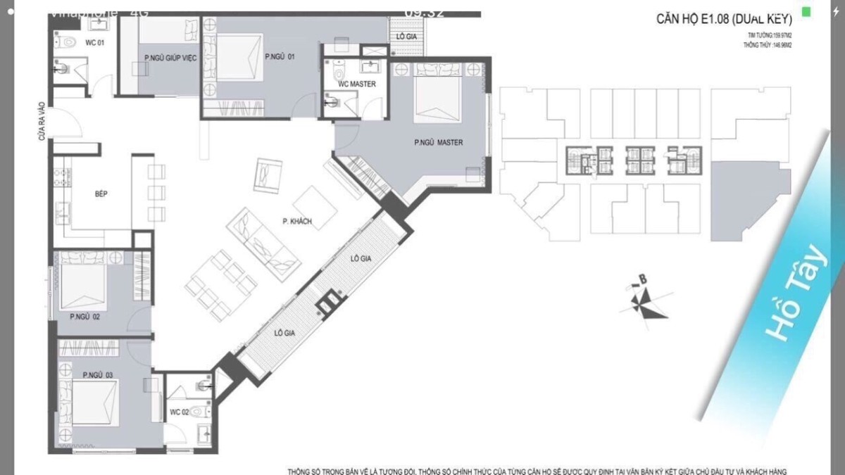 Chính chủ cần bán căn góc 4 phòng ngủ dt 159m2 tầng đẹp view trọn mặt hồ Tây, toà D'El Dorado