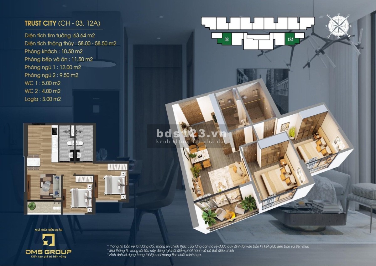 Sở hữu ngay căn hộ cao cấp 2 pn, 2 wc tại khu đô thị Trust City