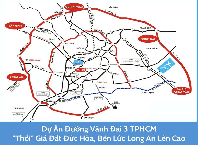 Dự án đường vành đai 3 TPHCM Thổi giá đất Đức Hòa, Bến Lức Long An lên cao