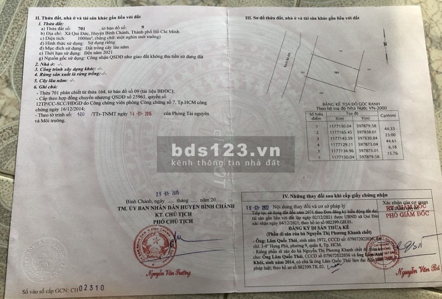 Bán đất trồng cây lâu năm đường Nguyễn Văn Long Bình Chánh DT 1.000m²