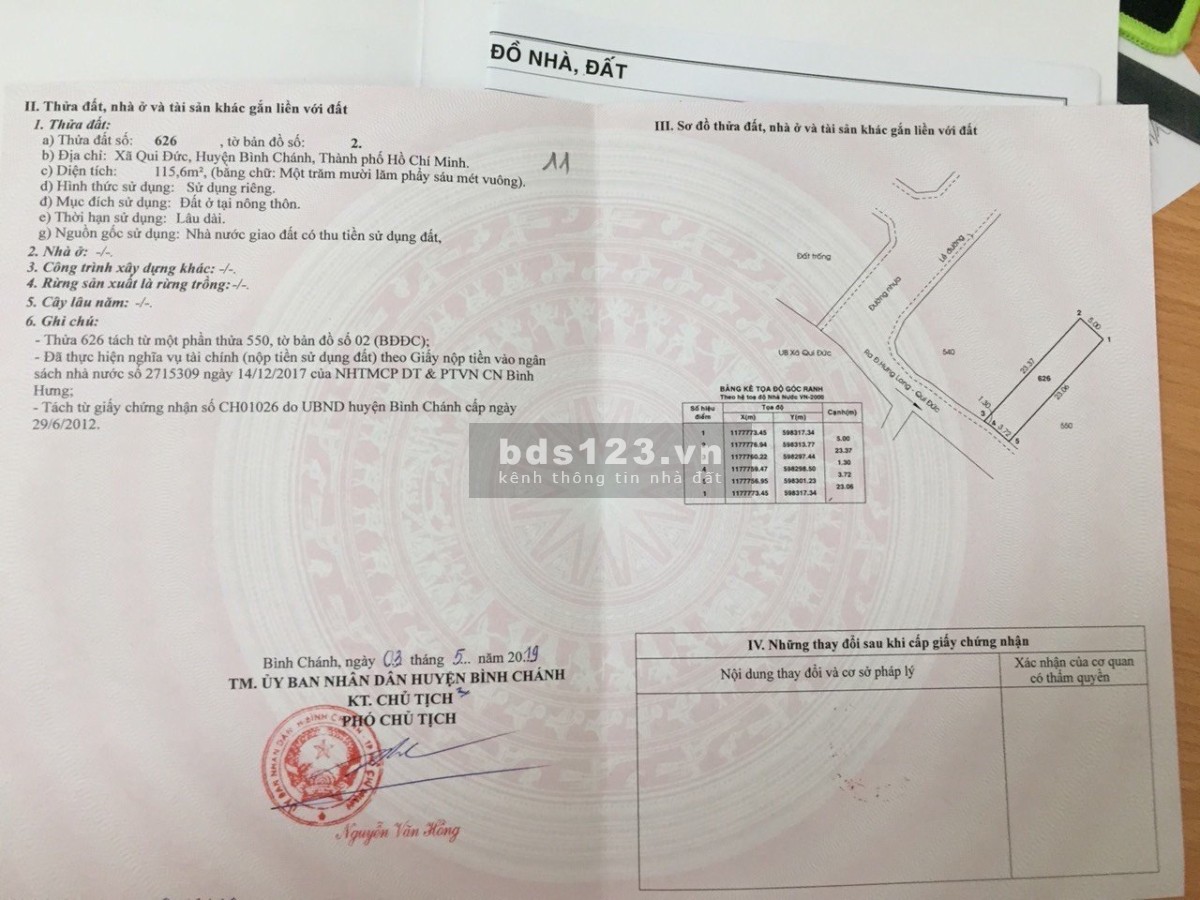 Bán đất thổ cư khu dân cư HTreal Quy Đức, Bình Chánh, hô trợ vay, lh 0584887920