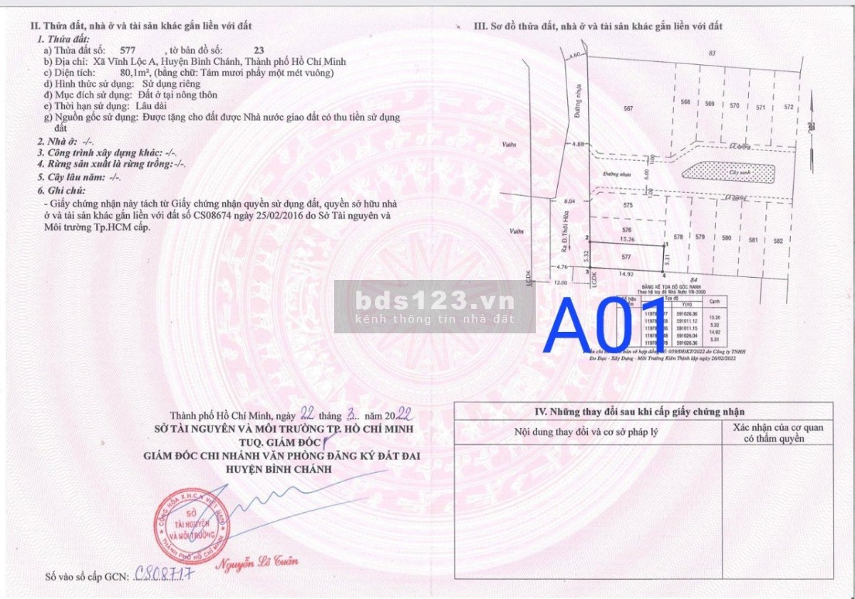 Bán sĩ 7 lô đất ngay chợ Thới Hoà Vĩnh Lộc A, Bình Chánh, liên hệ 0909406397