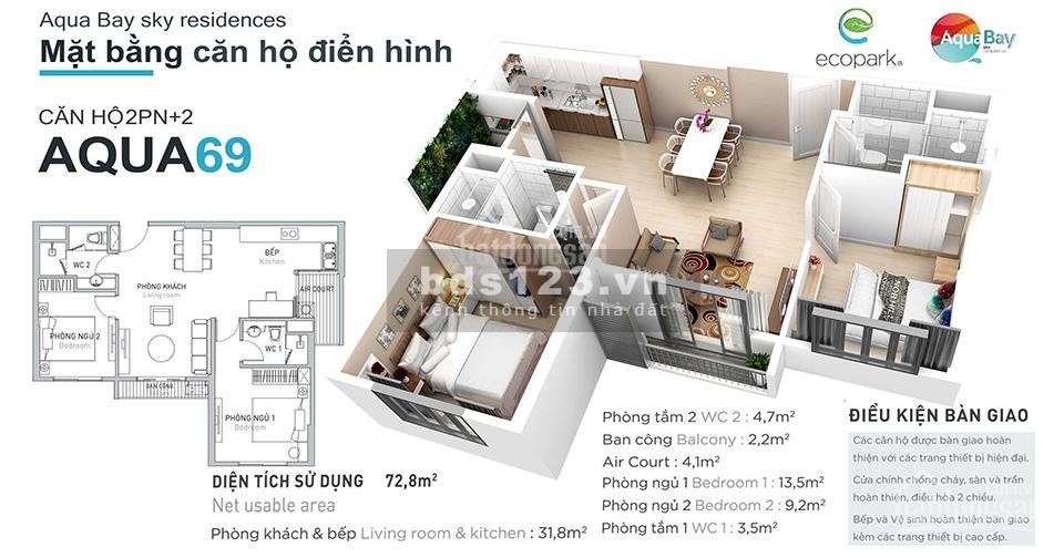Bán căn hộ tòa Park1 full nội thất Tokyo nhà mới DT 69m² 2PN+2WC giá 2,65 tỷ LH 0867966695