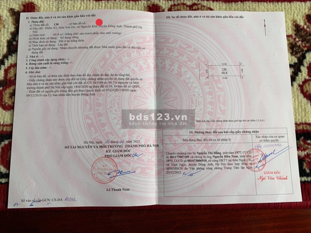 Gửi bán 60,8m ĐẤT ĐẤU GIÁ sát công viên Vintech tại Nguyên Khê Đông Anh