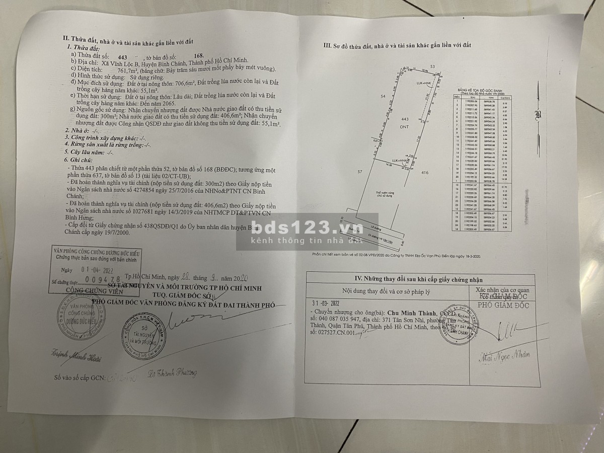 Bán lô đất Mặt Tiền 1A diện tích 2686,2 m2 Full thổ cư, xã Vĩnh Lộc B, Bình Chánh