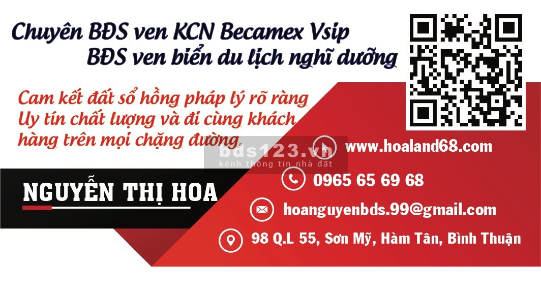 Bán đất trung tâm kcn Becamex Hàm Tân cách Quốc lộ 55 đúng 189m, lh 0965 65 69 68