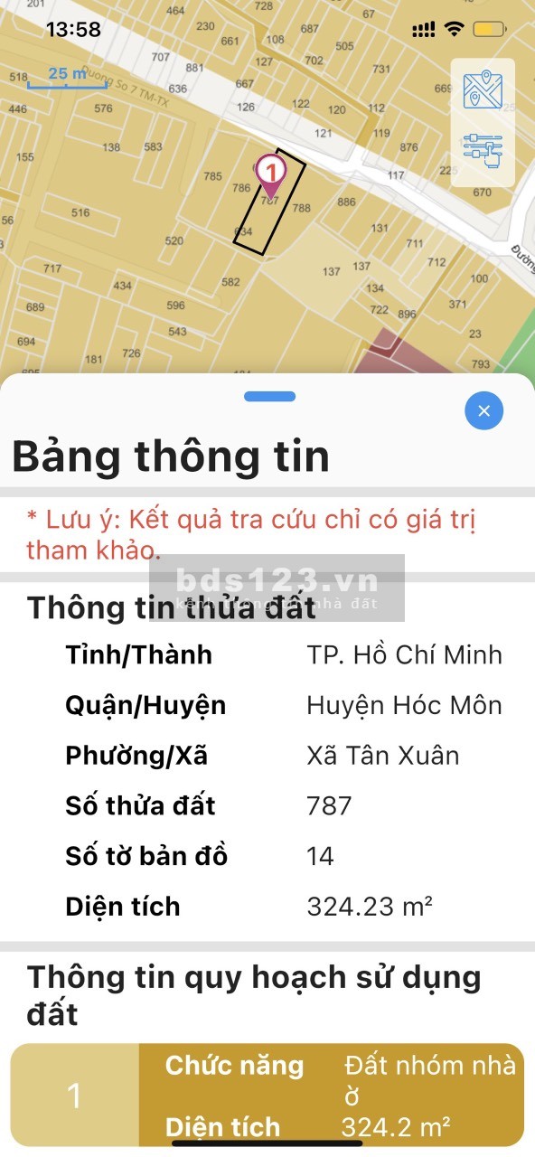 Bán Lô đất full thổ cư diện tích 324,1 m2, mặt tiền nội bộ xã Tân Xuân, huyện Hóc Môn