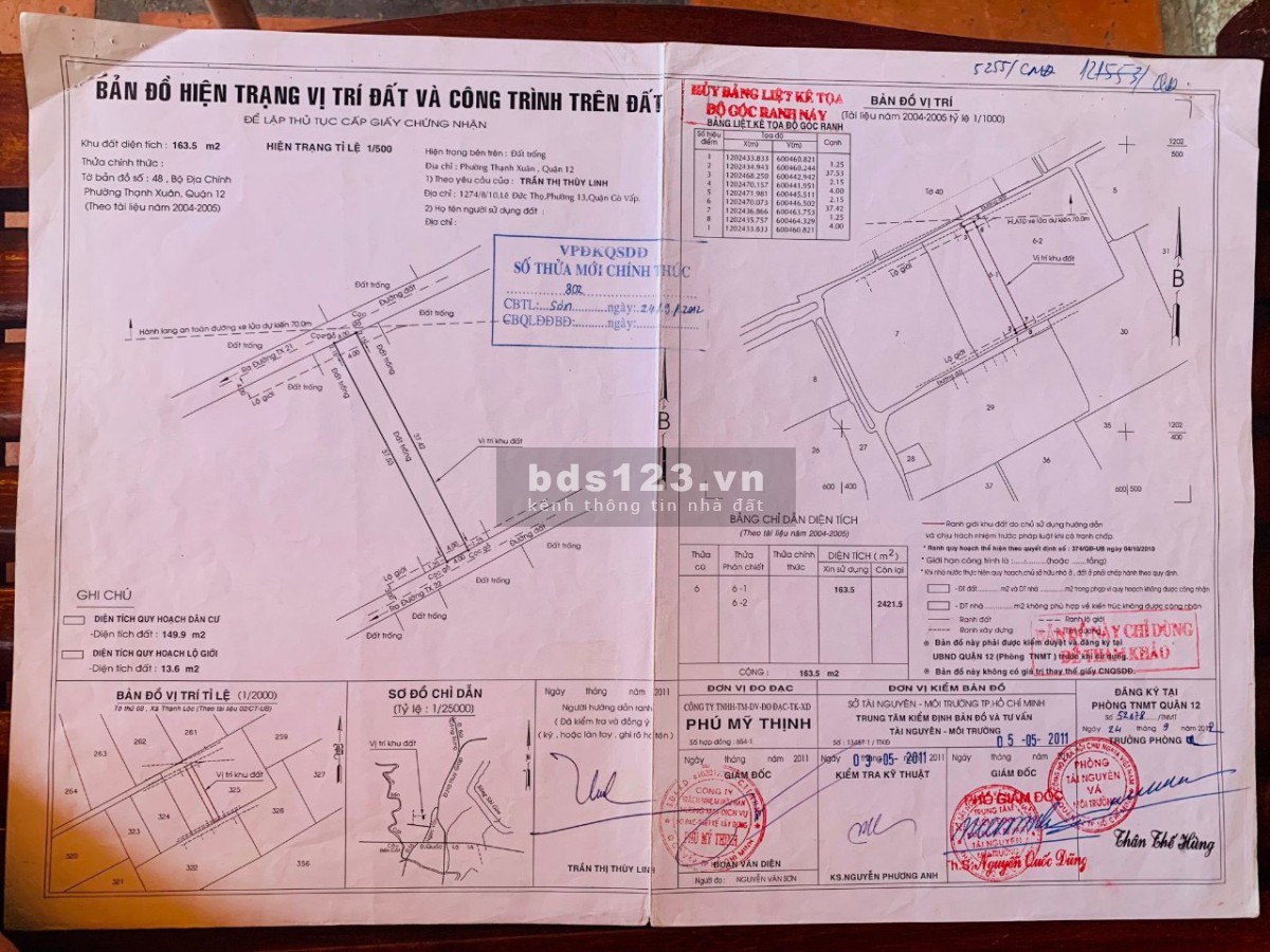 Bán Lô đất diện tích 149,9 m2 phường Thạnh Xuân, Q.12
