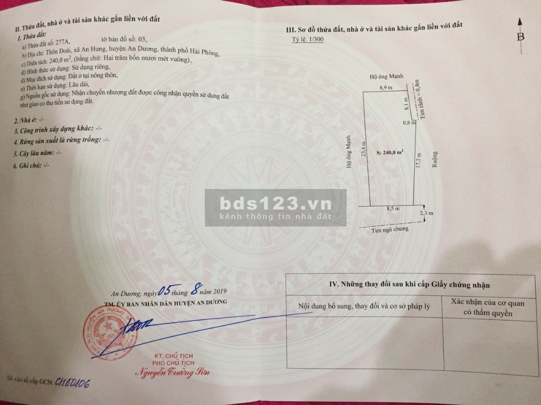 Bán đất xóm Đoài, xã An Hưng, huyện An Dương, tỉnh Hải Phòng