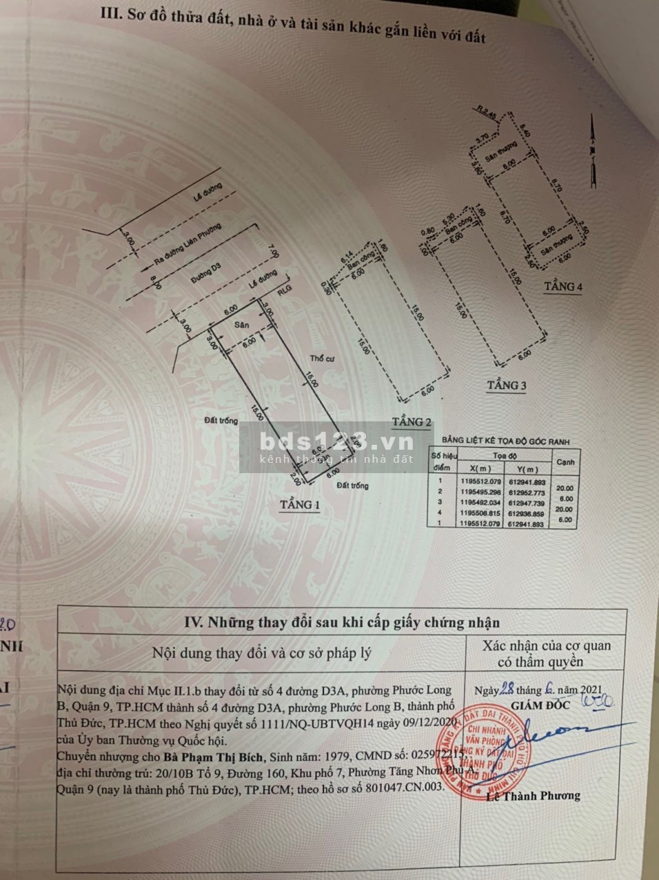 Bán Lô đất diện tích 240 m2 full thổ cư có 2 Sổ đường D3A, P. Phước Long B, Tp. Thủ Đức