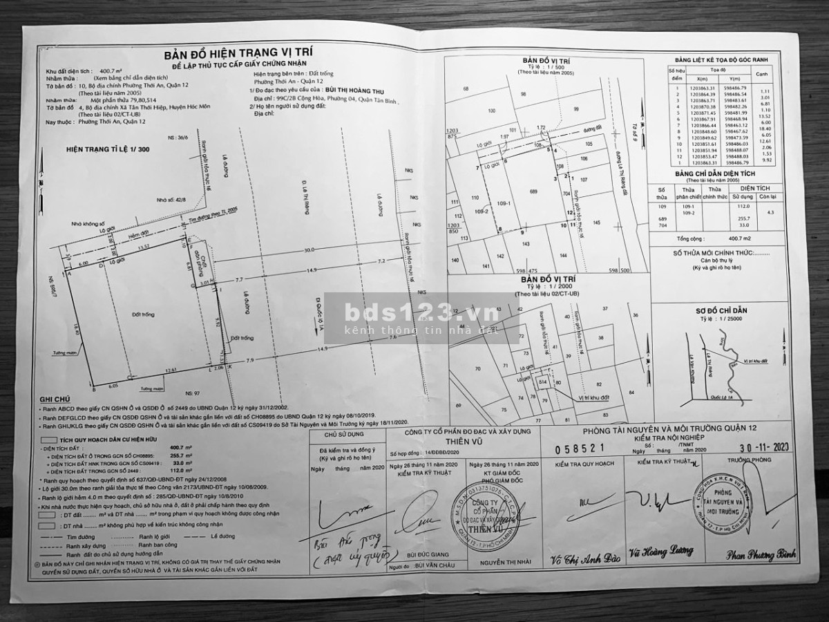 Bán lô đất diện tích 400,7 m2 2 mặt tiền đường Lê Thị Riêng, P. Thới An, Q. 12, Tp. HCM.