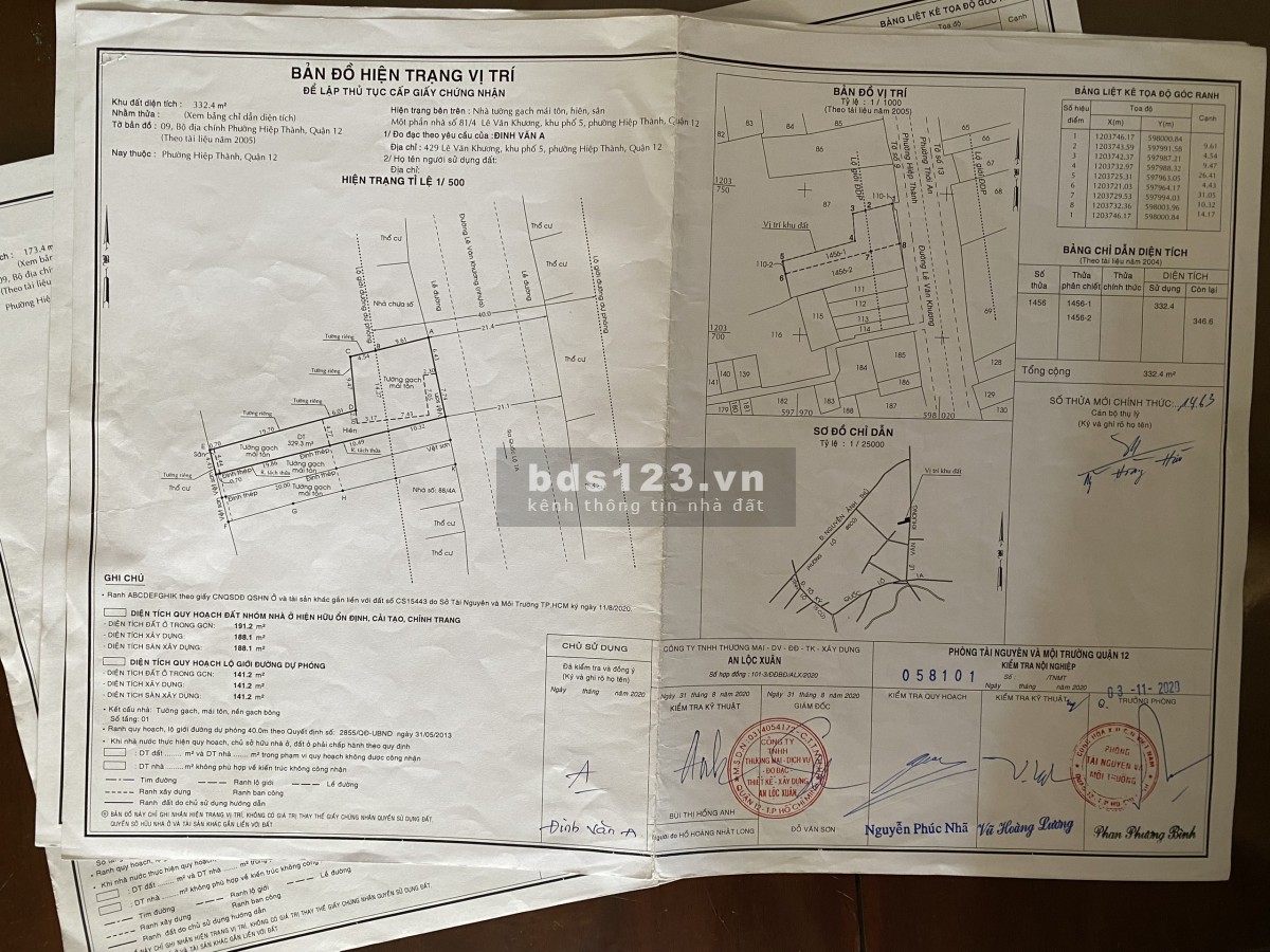 Bán Lô đất diện tích 680 m2 có 3 Sổ, mặt tiền đường Lê Văn Khương, P. Hiệp Thành, Q. 12