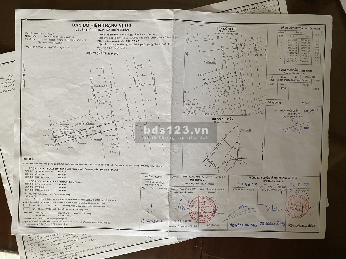 Bán Lô đất diện tích 680 m2 có 3 Sổ, mặt tiền đường Lê Văn Khương, P. Hiệp Thành, Q. 12