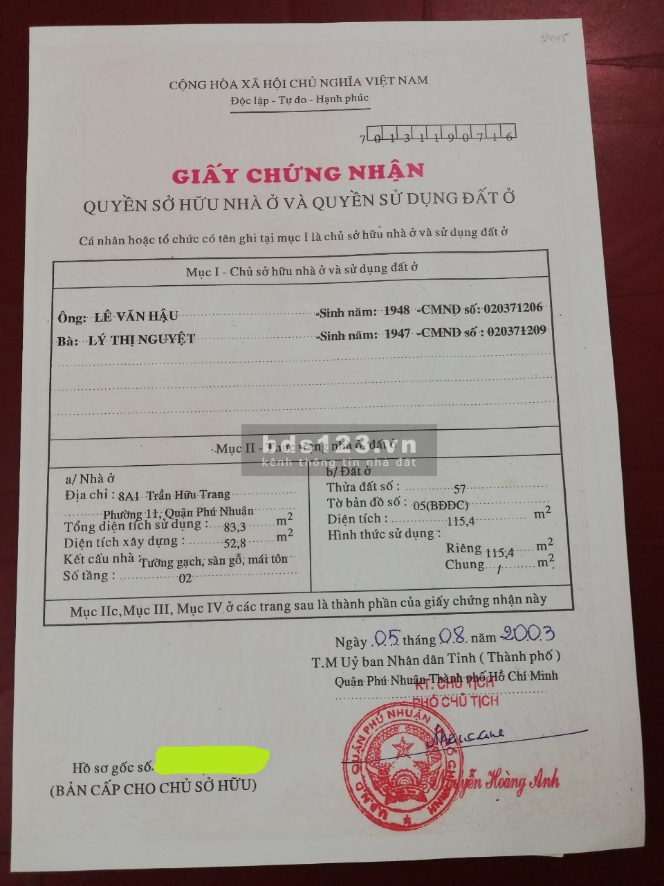 Bán đất Trần Hữu Trang, phường 11, quận Phú Nhuận LH 0772064449