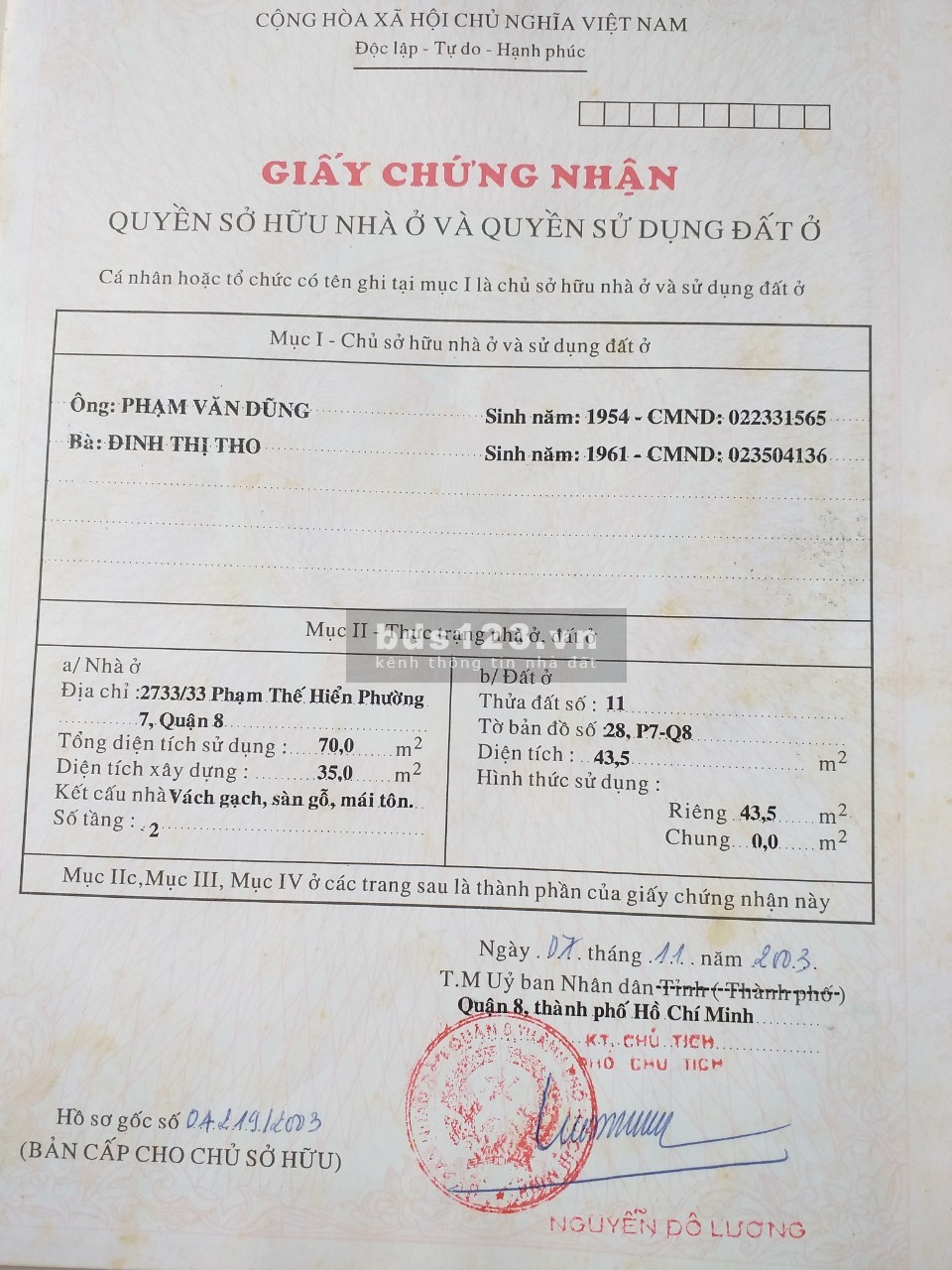 Bán nhà chính chủ hẻm số 2733/33 Phạm Thế Hiển phường 7, quận 8 DT 43,5m² giá chỉ 3 tỷ
