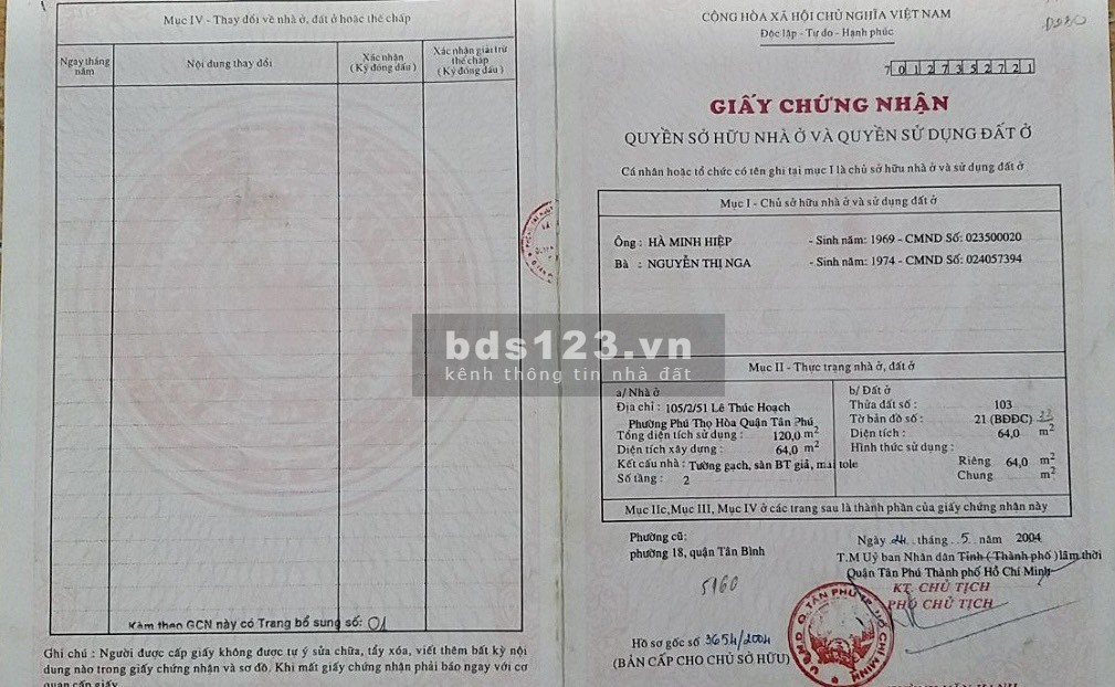 Bán nhà 1 trệt 3 lầu hẻm 8m Lê Thúc Hoạch Phú Thọ Hoà Tân Phú