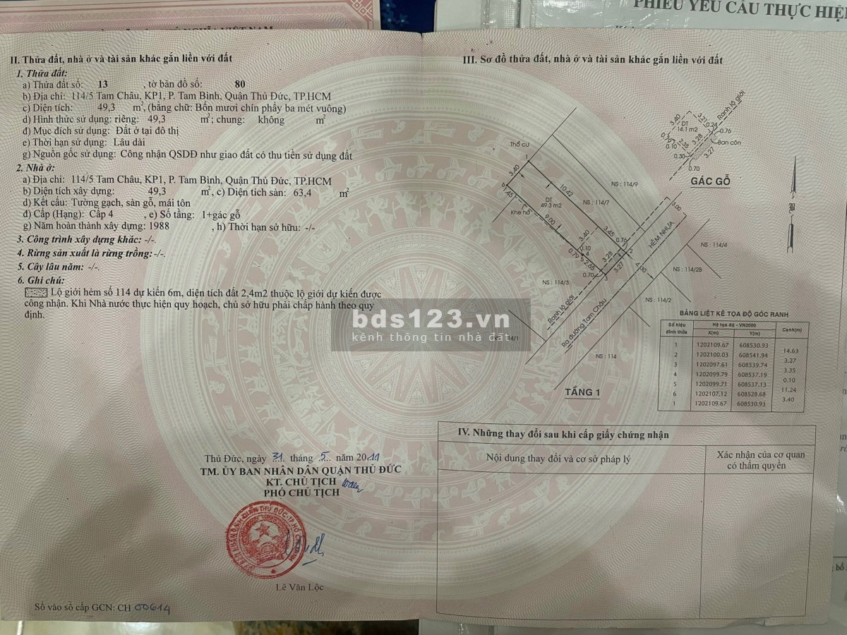 Bán nhà cấp 4 hẻm xe hơi Đường Tam Châu, TP Thủ Đức