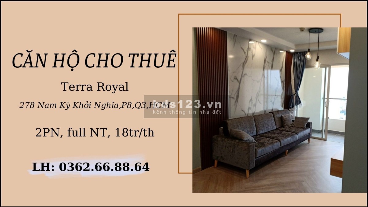 Chính chủ cần cho thuê gấp chung cư Terra Royal, Quận 3. Giá 19tr.LH: 0362668864