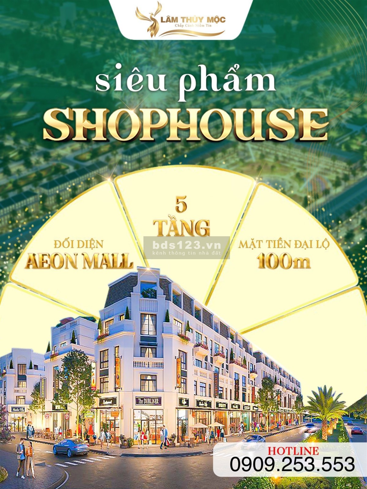 Shophouse 5 tầng đối diện Aeon Mall tiện ích đủ, ngân hàng hỗ trọ vay