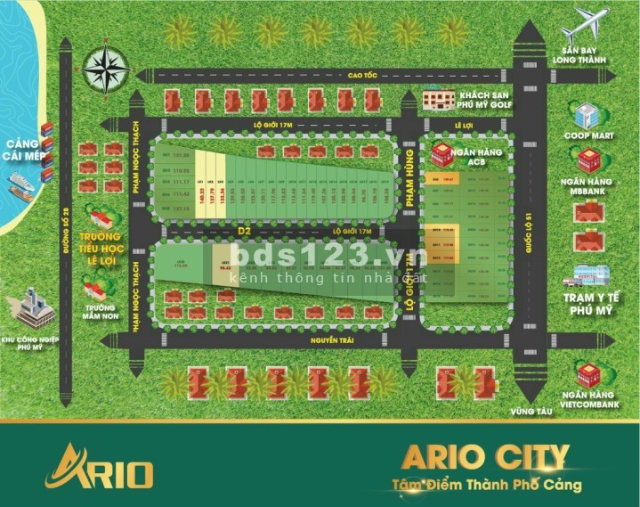 Bán đất Ario City khu vực trung tâm thị xã Phú Mỹ liên hệ 0934049374