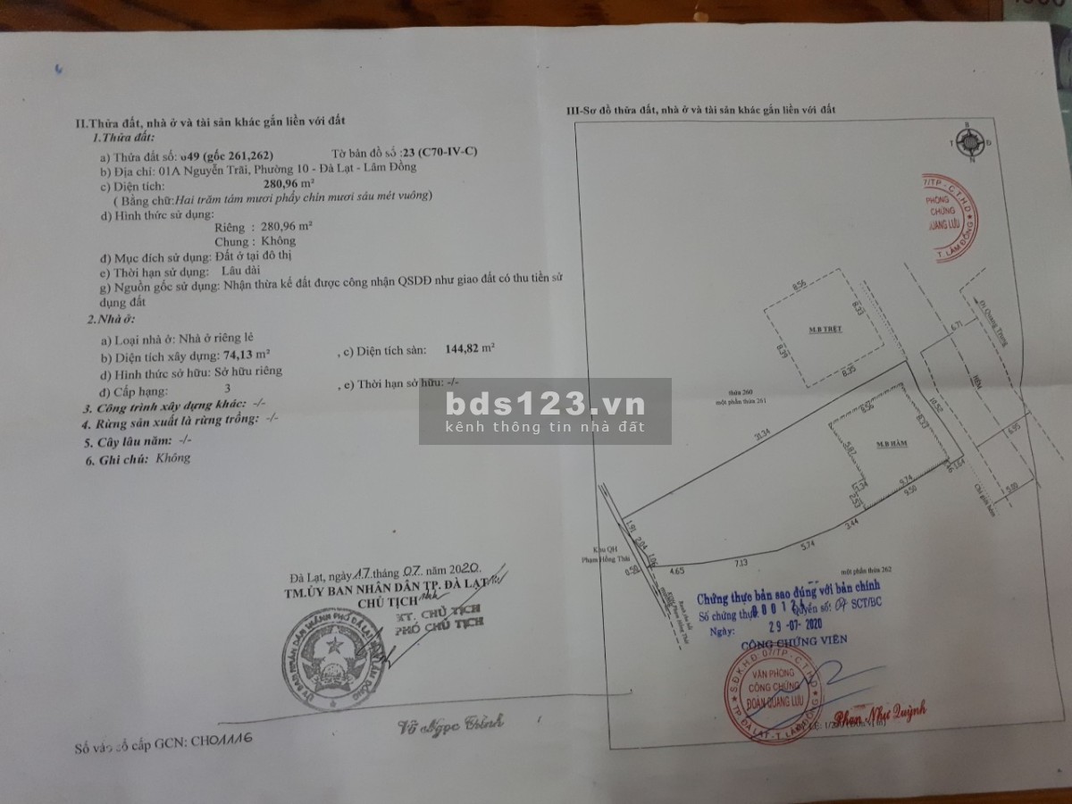 Chính chủ cần bán số nhà 1a nguyễn trãi p10 tp đà lạt giá 35 tỷ