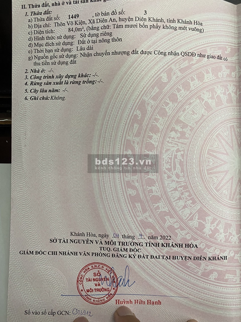 Cần tiền hạ giá bán gấp lô Diên An full thổ gần VNG giá rẻ bao thị trường