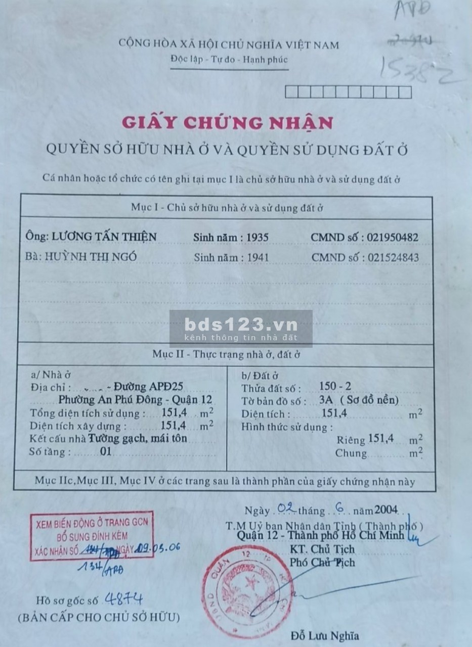Bán Đất HXH 1/ An Phú Đông 25 Quận 12 Giá 35tr/m (5.4 tỷ)