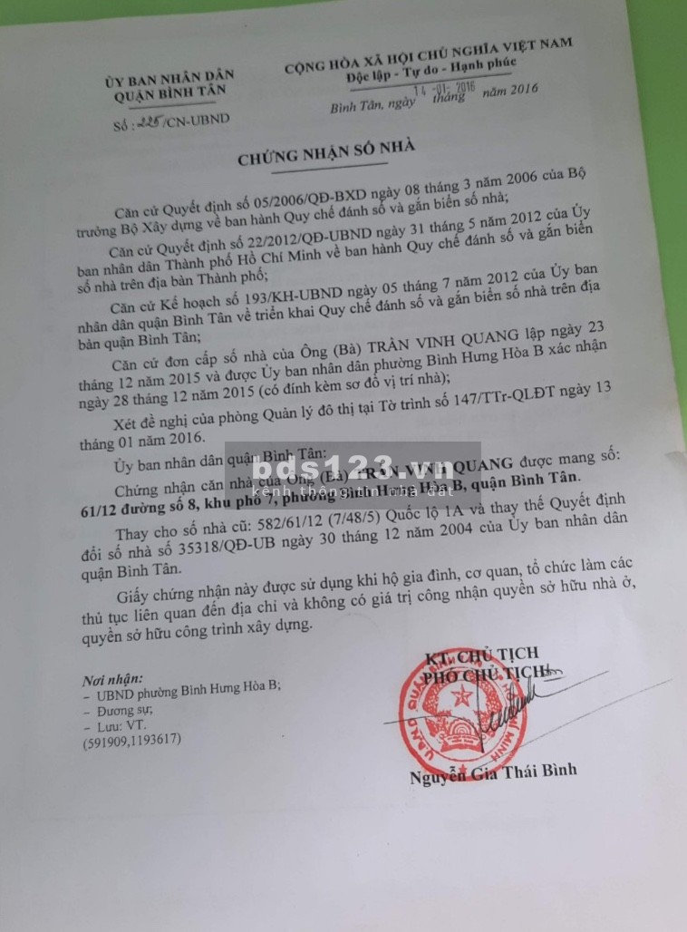 Bán nhà hẻm xe hơi chính chủ tại đường số 8, quận Bình Tân