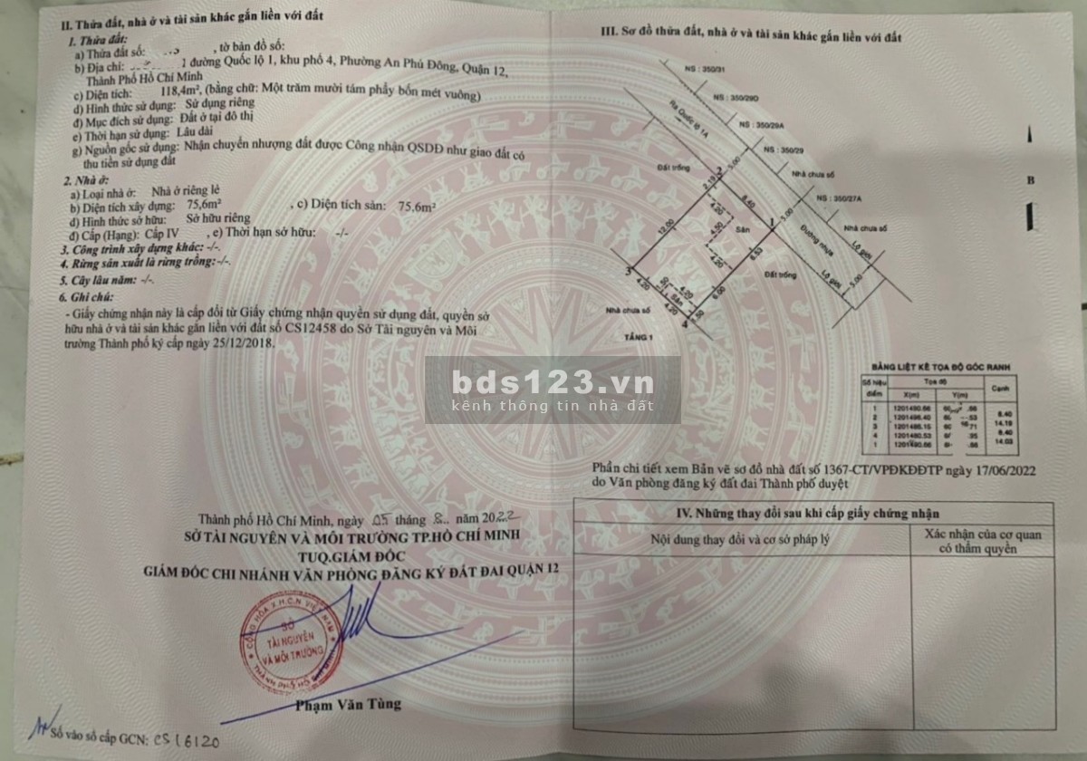 Bán nhà HXH đường T15 An Phú Đông quận 12, DT 118,4m², nhỉnh giá 5 tỷ đồng