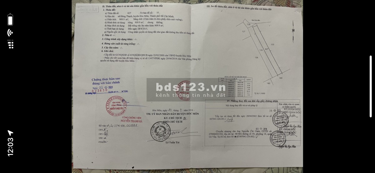 Cần bán 2 Lô Đất Vườn 2000m2 Xã Đông Thạnh Hóc Môn