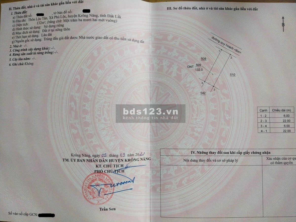 Duy nhất 5 lô đất giá ngoại giao tại Phú Lộc Krông Năng.