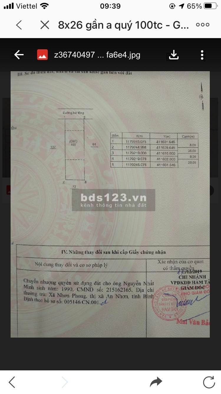 Bán gấp lô đất 8x26m có 100 THỔ CƯ nằm ở thôn 2 vị trí đẹp