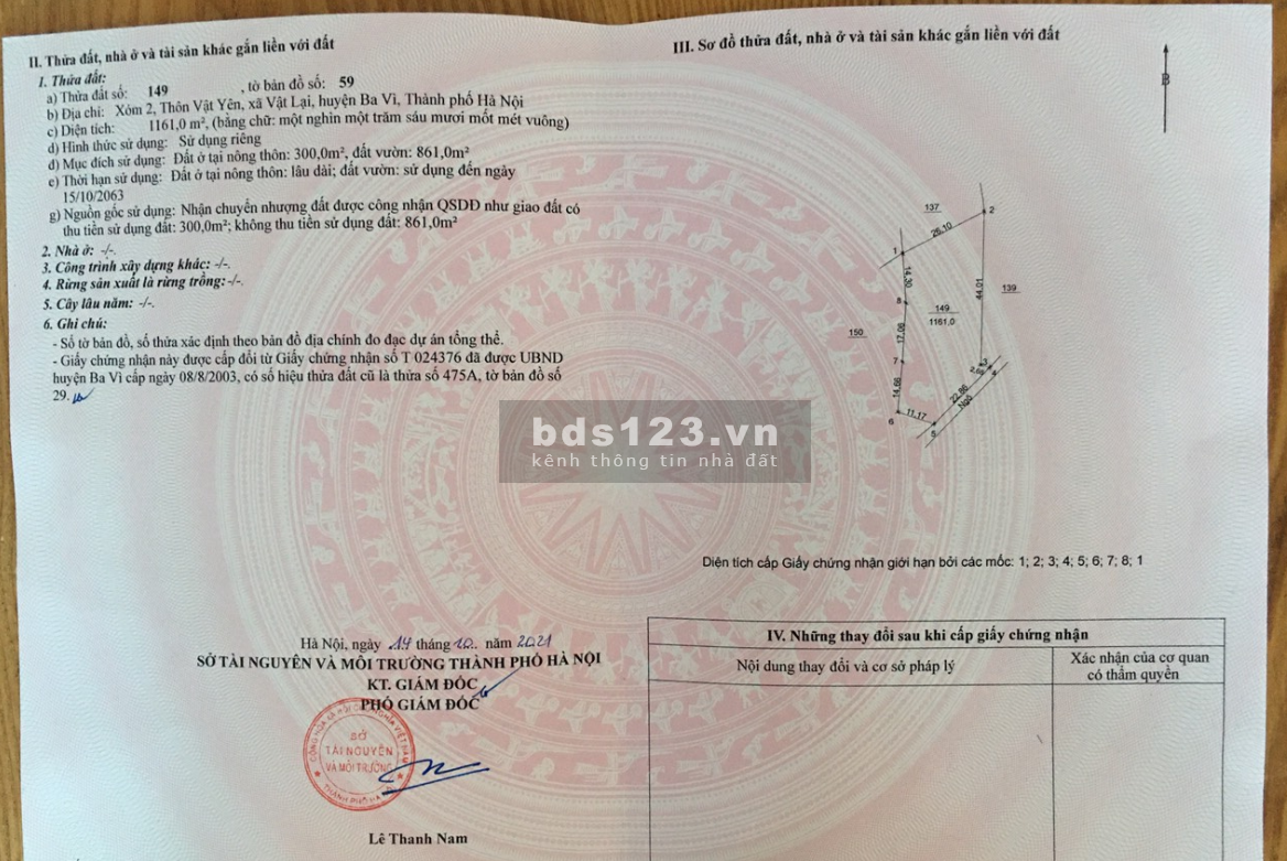 Bán 1161 m2 đất ở Ba Vì Hà Nội giá hơn 2 triệu/m2 đầu tư sinh lời cao