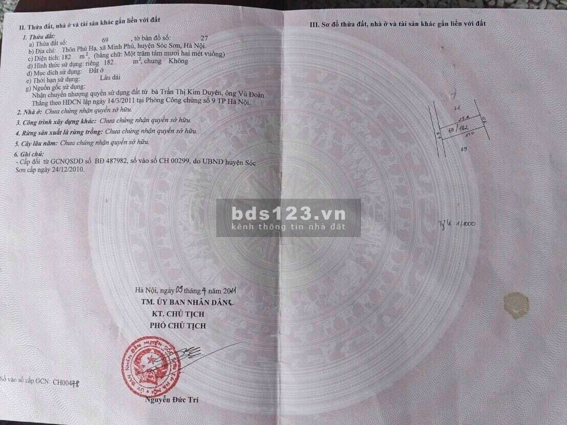 Bán đất Phú Hạ, Minh Phú, Sóc Sơn 182m2 11tr/m Ô TÔ 7 CHỖ VÀNH ĐAI 4 lh 0967613369