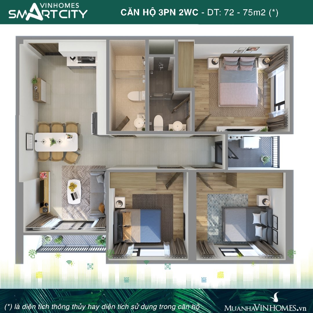 Căn Hộ 3PN tại dự án Vinhomes Smart City liên hệ 0332503828