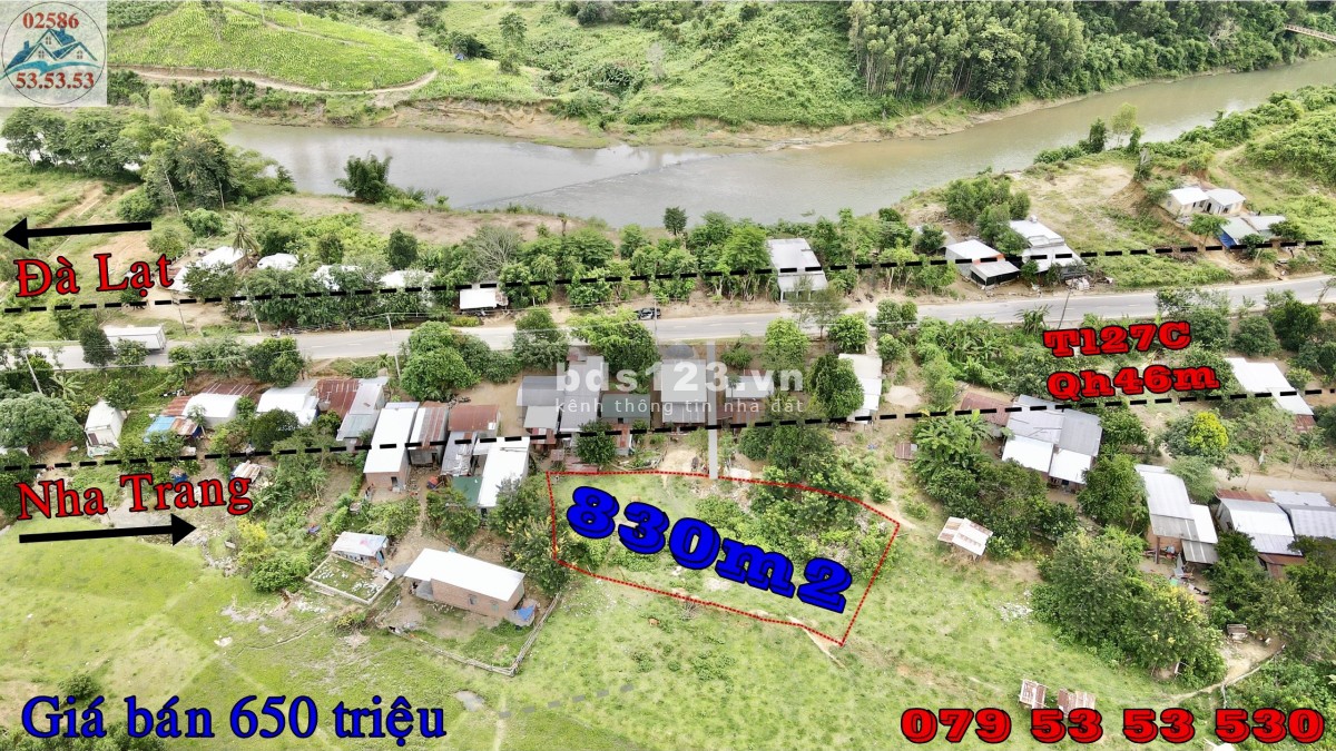 Chuyển nhượng 830m2 hợp thổ Giá 650 triệu. Vị trí Liên Sang - Khánh Vĩnh Đăng 0795353530