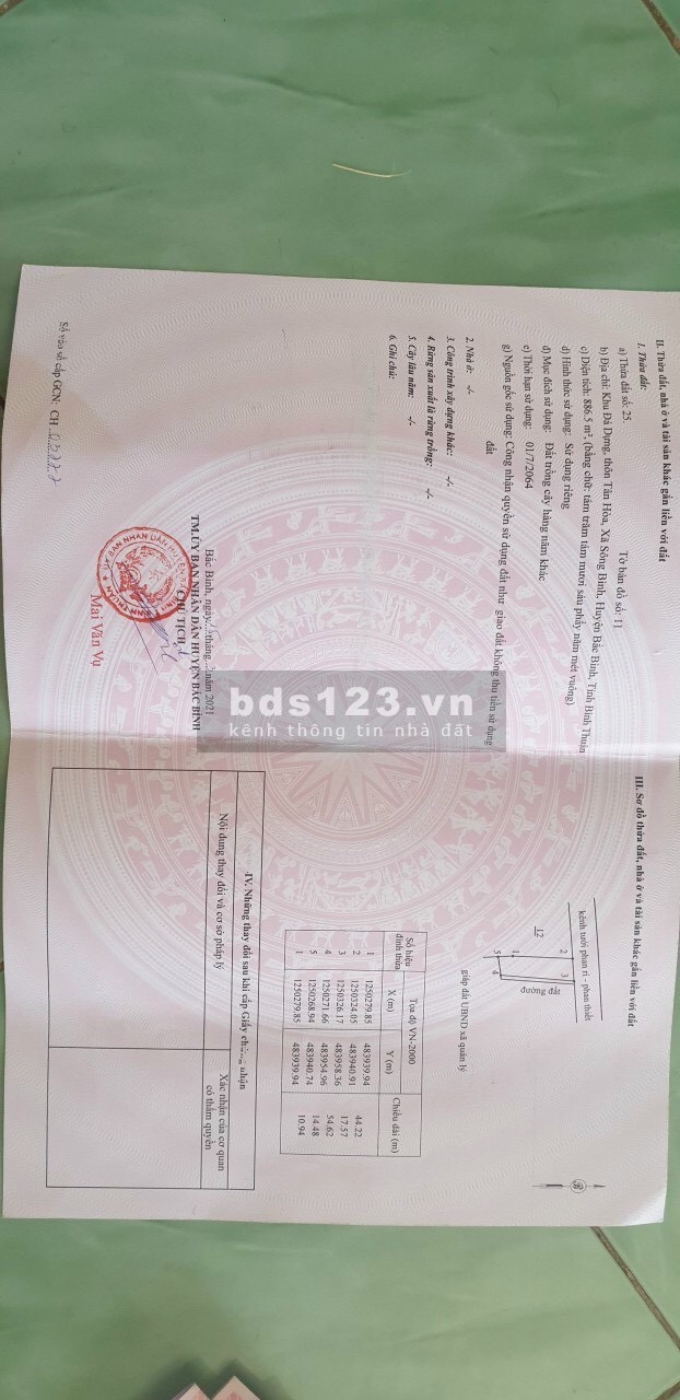 886,5m2 đất 2 mặt tiền, sát cụm CN Sông Bình, đường oto, ngay khu dân cư, sổ sẵn, chỉ 290tr