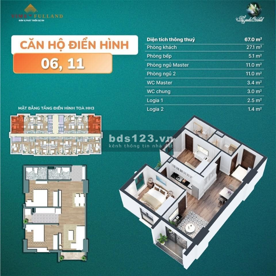 Chính chủ bán căn góc 2 PN toà HH3 dự án The Jade Orchid Phạm Văn Đồng