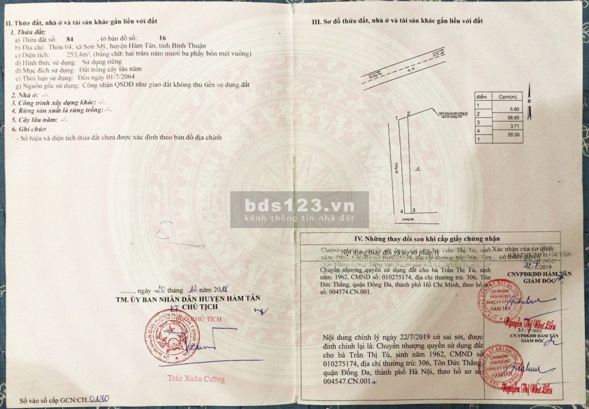 Lô đất 3 mặt tiền đẹp nằm trên Quốc Lộ 55 Sơn Mỹ sổ hồng vĩnh viễn