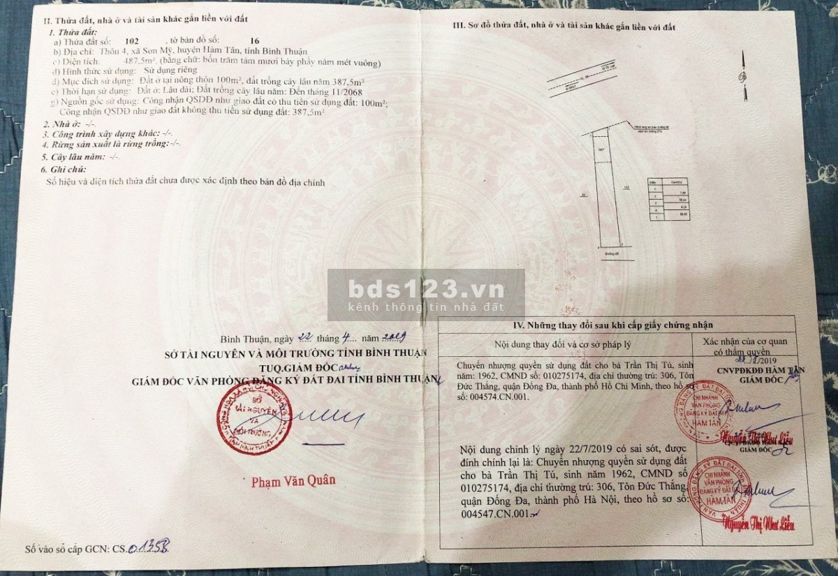 Lô đất 3 mặt tiền đẹp nằm trên Quốc Lộ 55 Sơn Mỹ sổ hồng vĩnh viễn