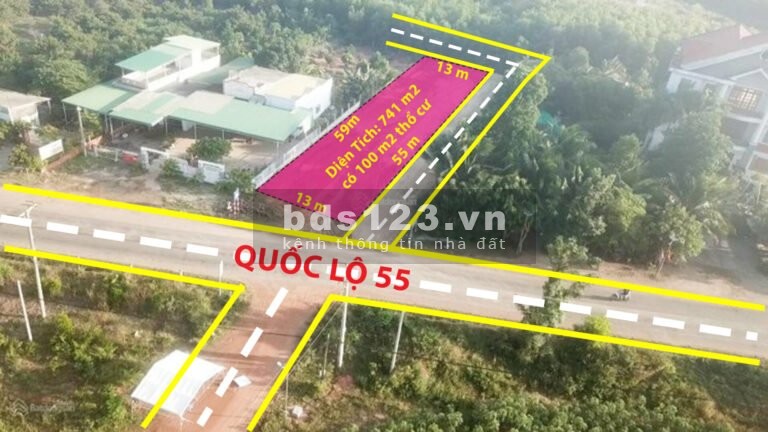 Lô đất 3 mặt tiền đẹp nằm trên Quốc Lộ 55 Sơn Mỹ sổ hồng vĩnh viễn