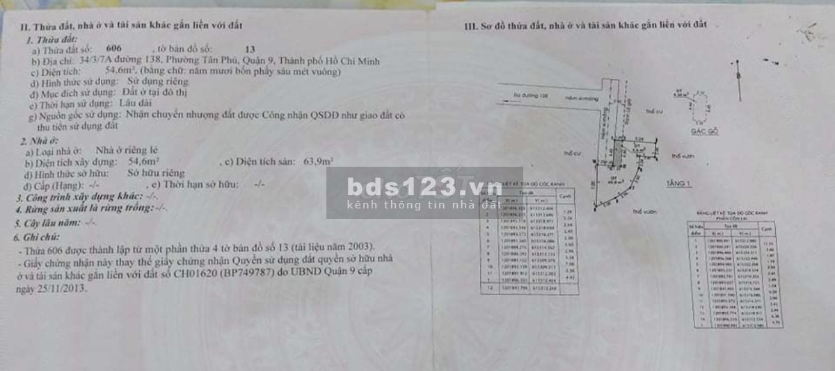 Bán nhà cấp 4 đường Số 138, phường Tân Phú, thành phố Thủ Đức, DT 54,6m²