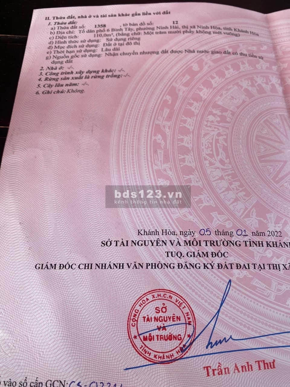 Cần Bán Lô Đất 2 Mặt Tiền Phường Ninh Hải Gần Khu công nghiệp ninh thọ