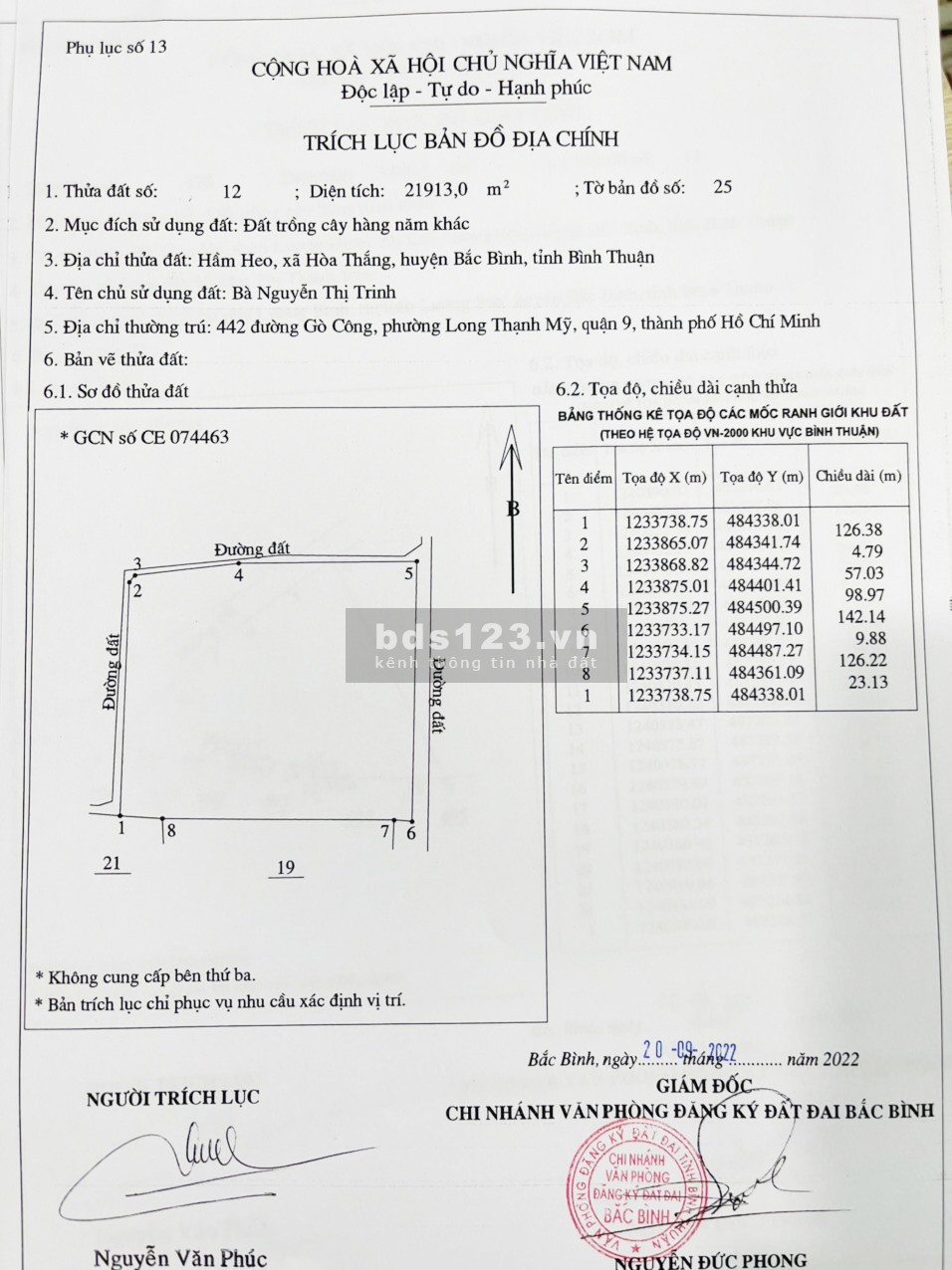 Bán đất trồng cây 21913m2, sổ đỏ, 3 mặt tiền, Hoà Thắng, Bắc Bình, Bình Thuận
