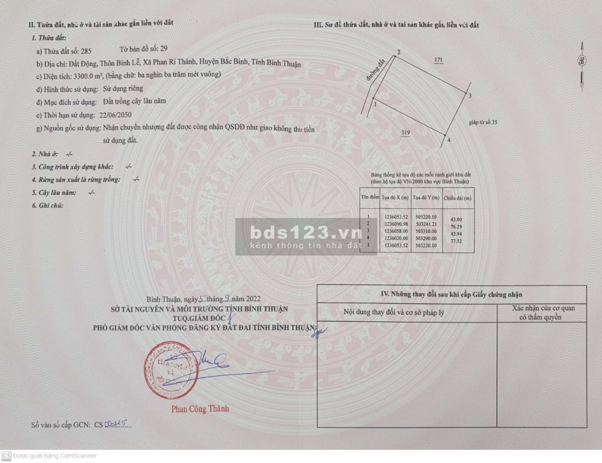 Bán đất sào 3300m2, sổ đỏ, ngay Hồ Rạng Đông, Bình Thuận, giá 370.000đ/m2