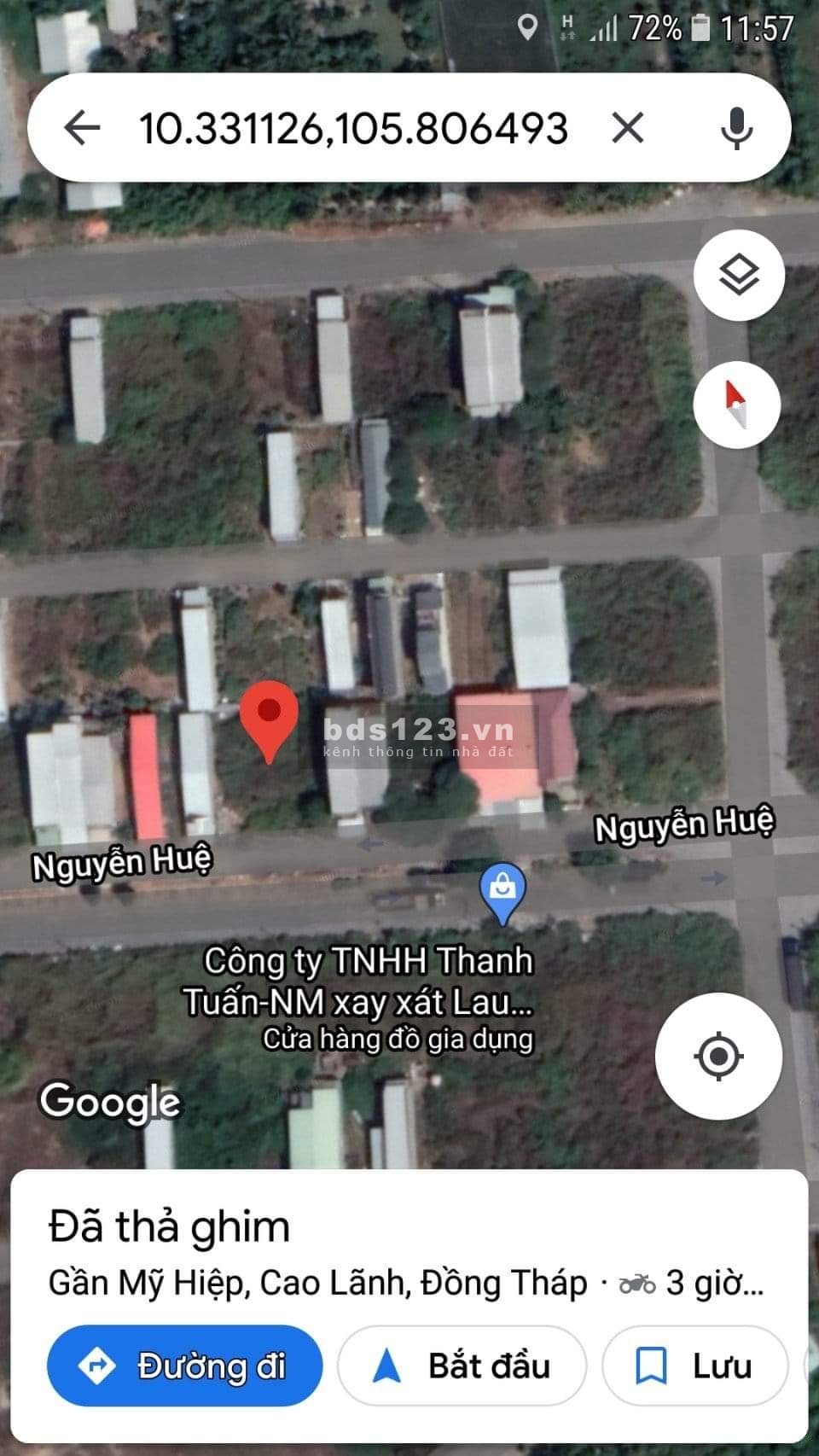 Bán đất thổ cư Đường Nguyễn Huệ, Chợ Đầu Mối Trái Cây Mỹ Hiệp, Cao Lãnh, tỉnh Đồng Tháp. Gía 730tr.