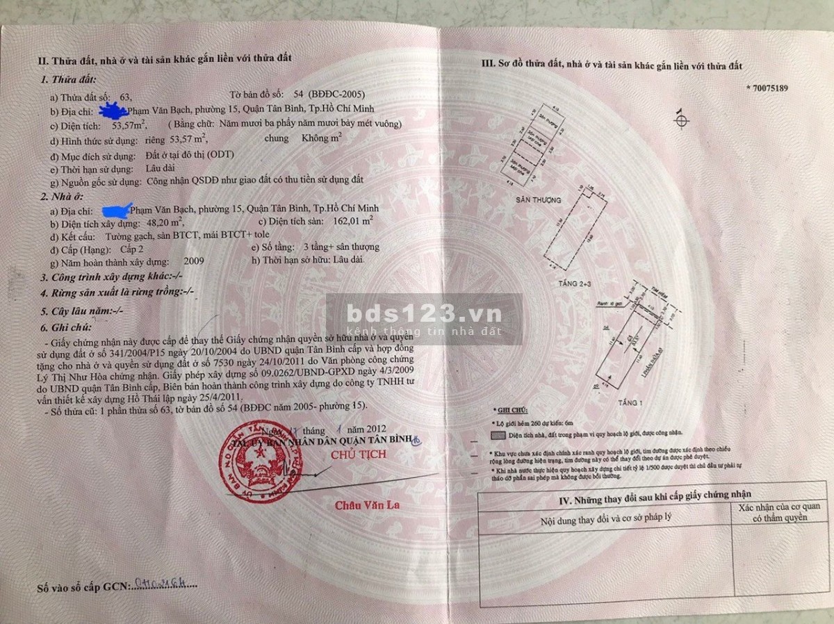 Bán nhà hẻm 6m Phạm Văn Bạch, phường 15, Tân Bình, 1 trệt 2 lầu 1 sân thượng