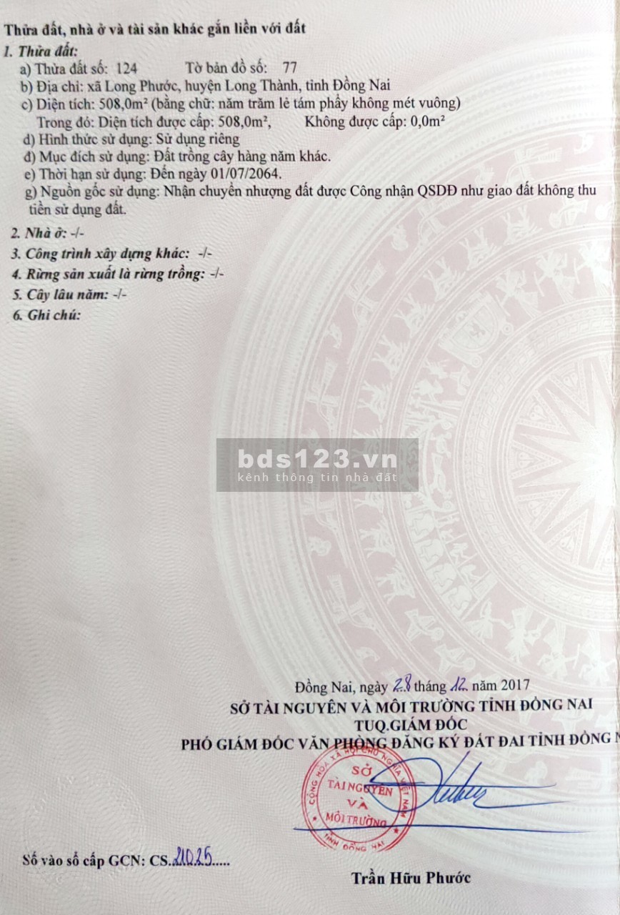 Tôi chính chủ cần bán lô đất gần 10000m giáp khu công nghiệp sonadeziGiá 25ty thương lượng